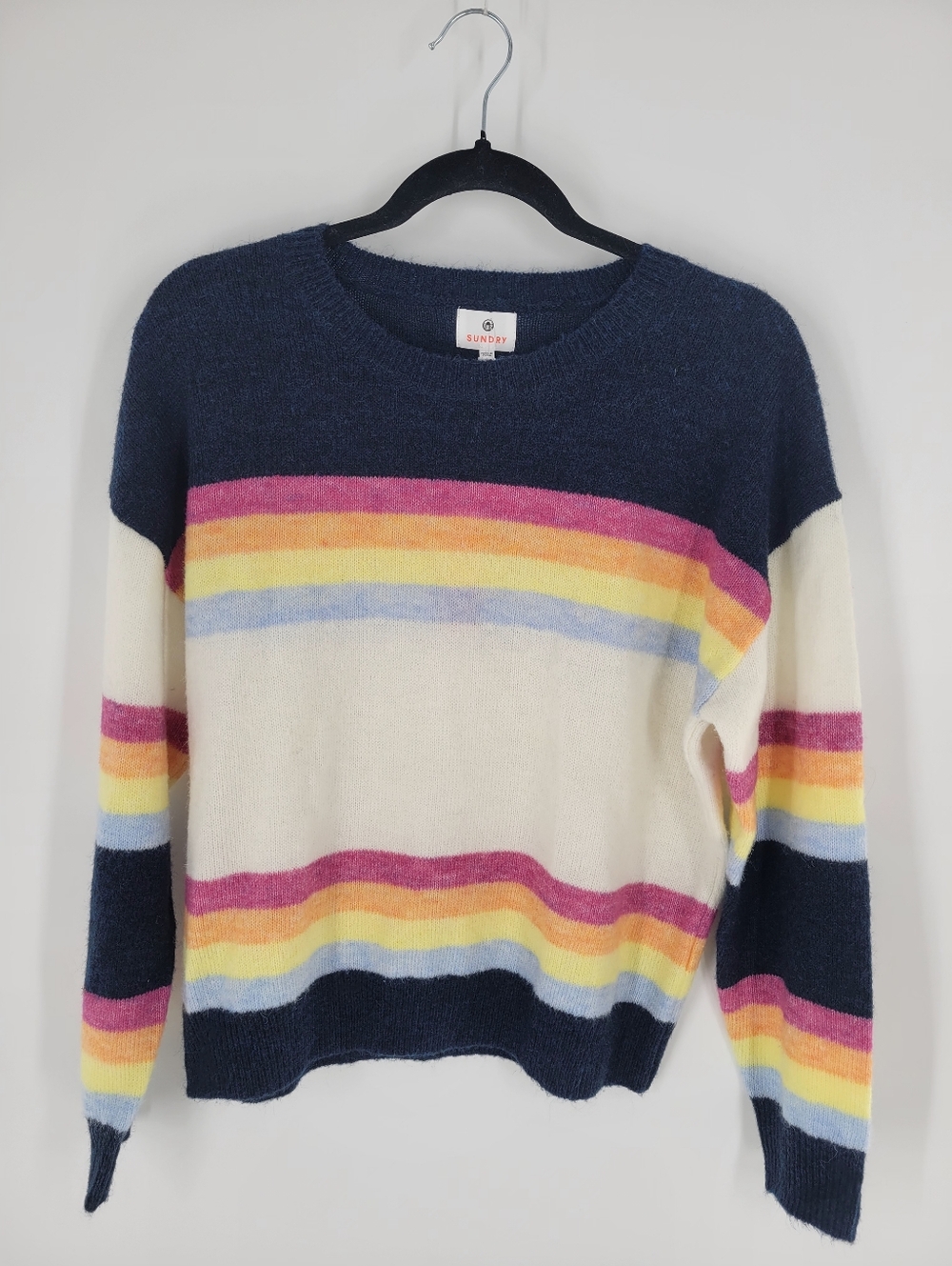 Evereve Sunday Rainbow Stripe Crewneck Sweater  Size 1 Small New